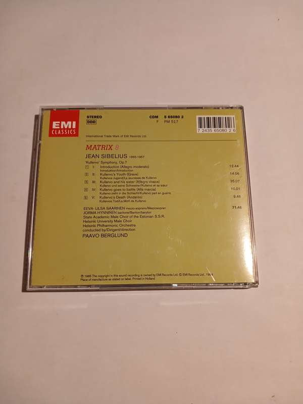 EMI Classics, Sibelius Kullervo Symphony CD, EU