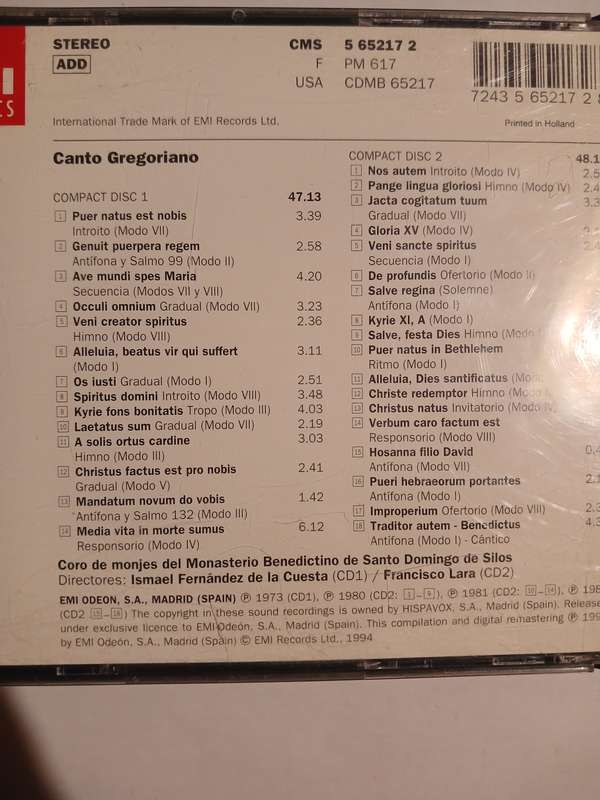 EMI Classics, Canto Gregoriano, 2 x CD Remastered, EU
