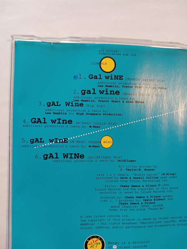 Chaka Demus and Pliers, Gal Wine CD single, France