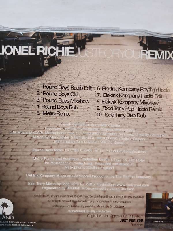 Lionel Richie, Just For You Remixes CD single, Promo, EU