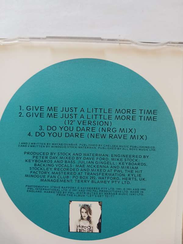 Kylie Minogue, Give Me Just A Little More Time CD single, UK