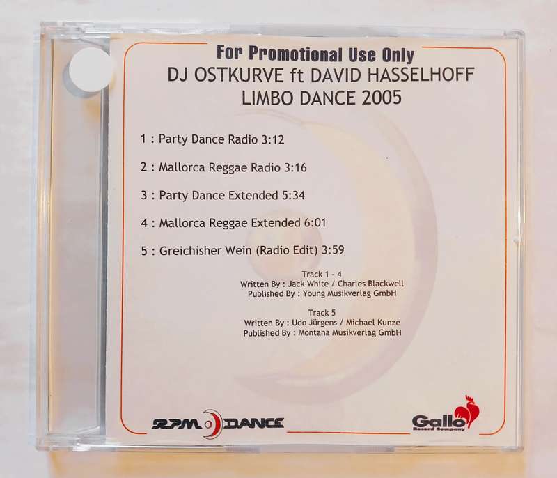 DJ Ostkurve Ft David Hasselhoff, Limbo Dance 2005, CD single Promo