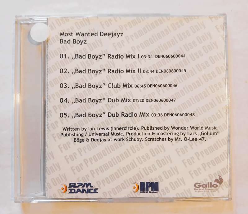 Most Wanted DeeJayz, Bad Boyz CD single Promo