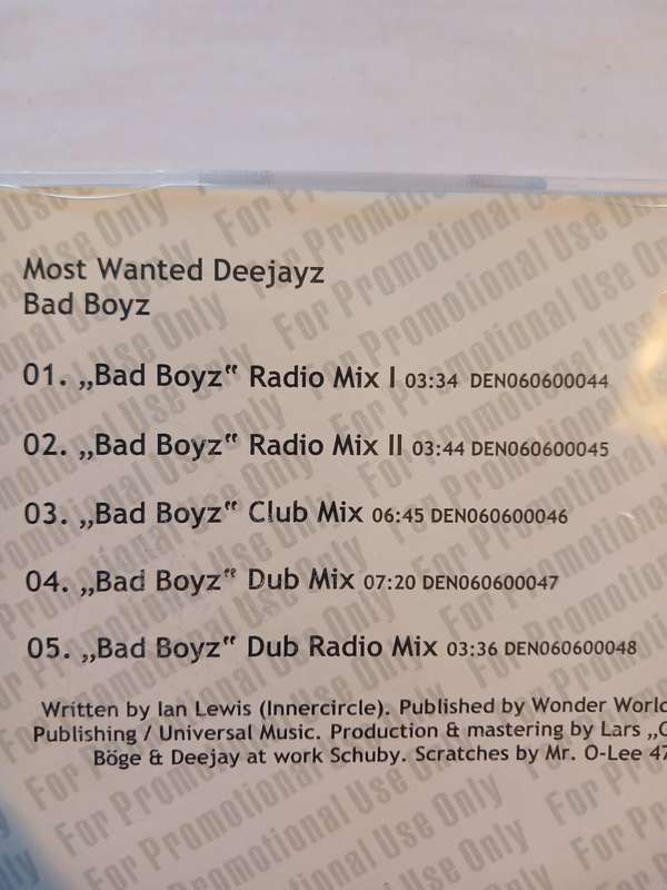 Most Wanted DeeJayz, Bad Boyz CD single Promo