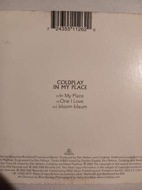 Coldplay, In My Place CD single, EU