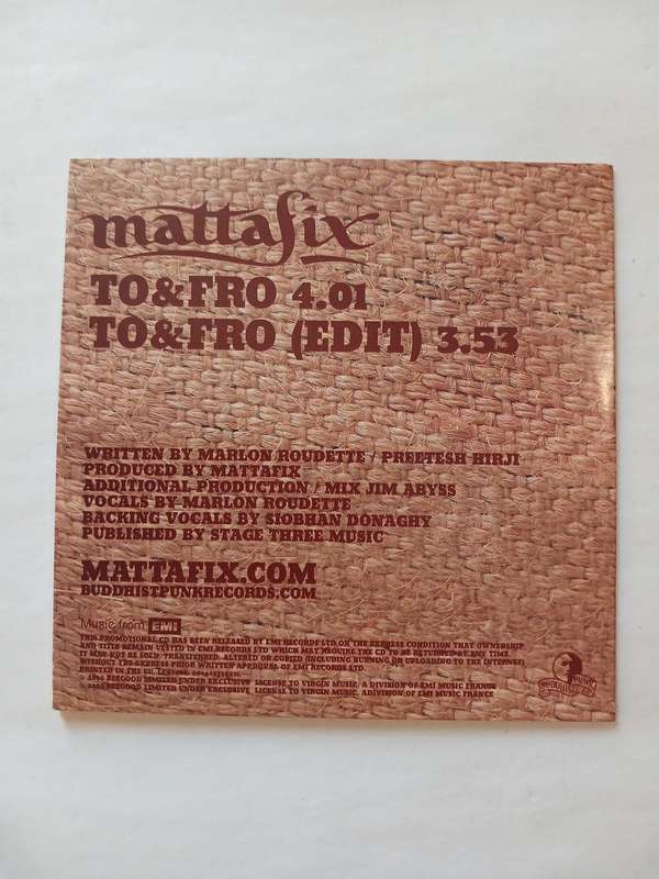 Mattafix, To & Fro CD single, Promo, EU