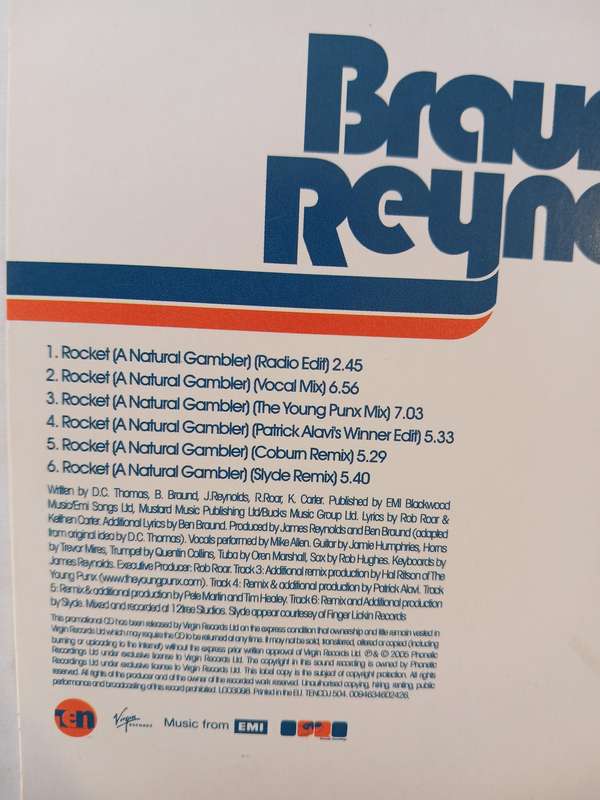 Braund Reynolds, Rocket (A Natural Gambler) CD single, Promo, UK