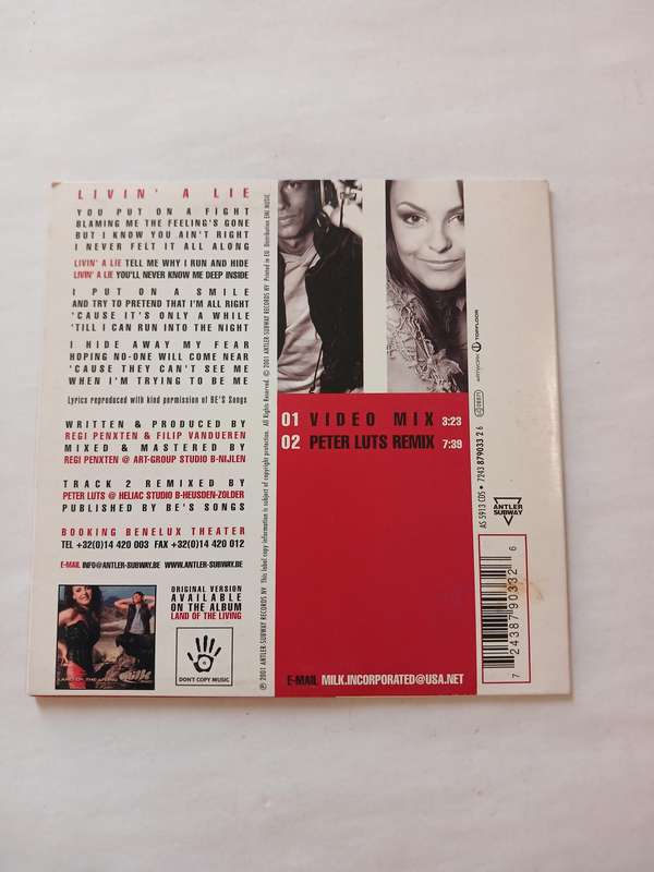 Milk Inc, Livin' A Lie CD single, Belgium