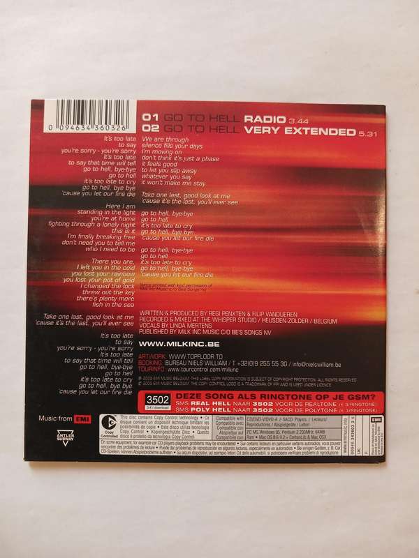 Milk Inc, Go To Hell CD single, Belgium