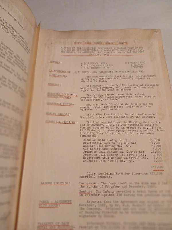 Nestor Gold Mining Company Directors' Minutes 1961-1967