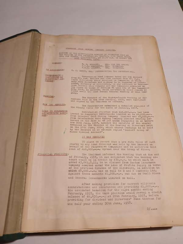 Stanhope Gold Mining Company Directors' Minutes 1957-1962