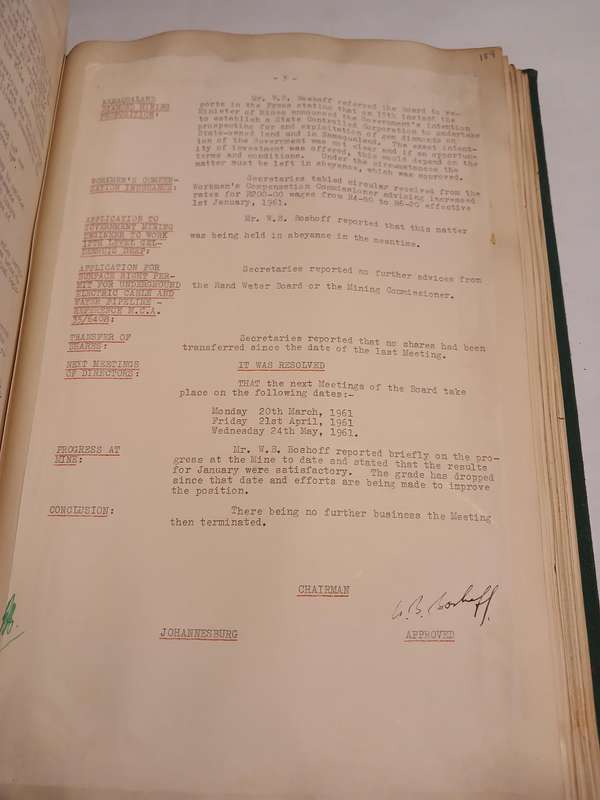 Stanhope Gold Mining Company Directors' Minutes 1957-1962