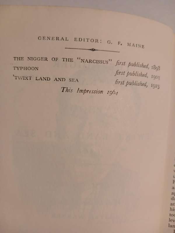 The Nigger of the "Narcissus"/Typhoon/'Twixt Land and Sea by Joseph Conrad, 1964 Hardcover