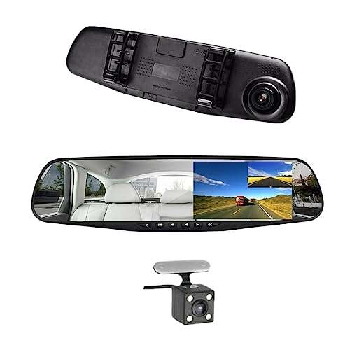 Rearview DVR with screen, reverse camera, and dash-cam