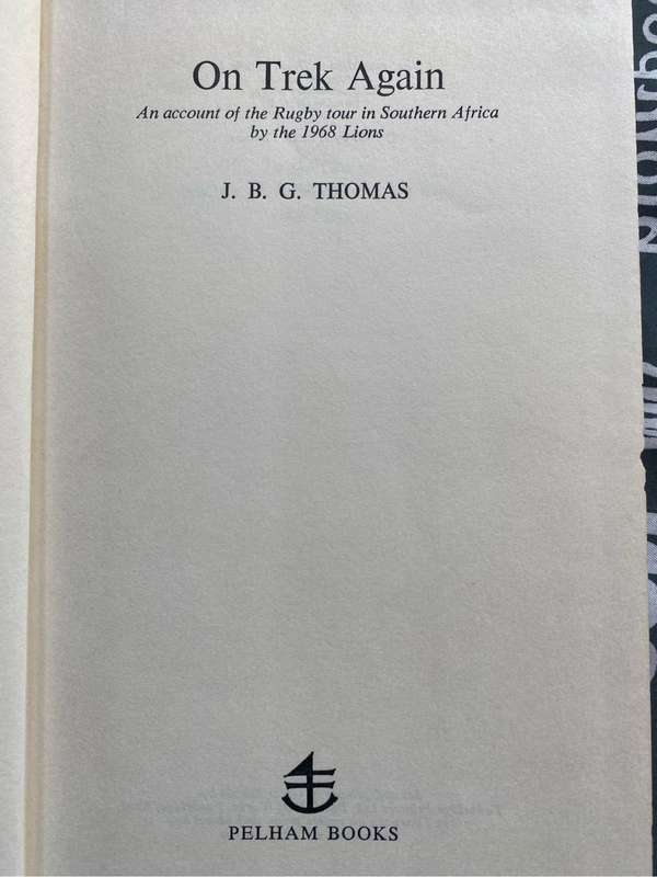 Rugby book - On Trek Again - JBG Thomas