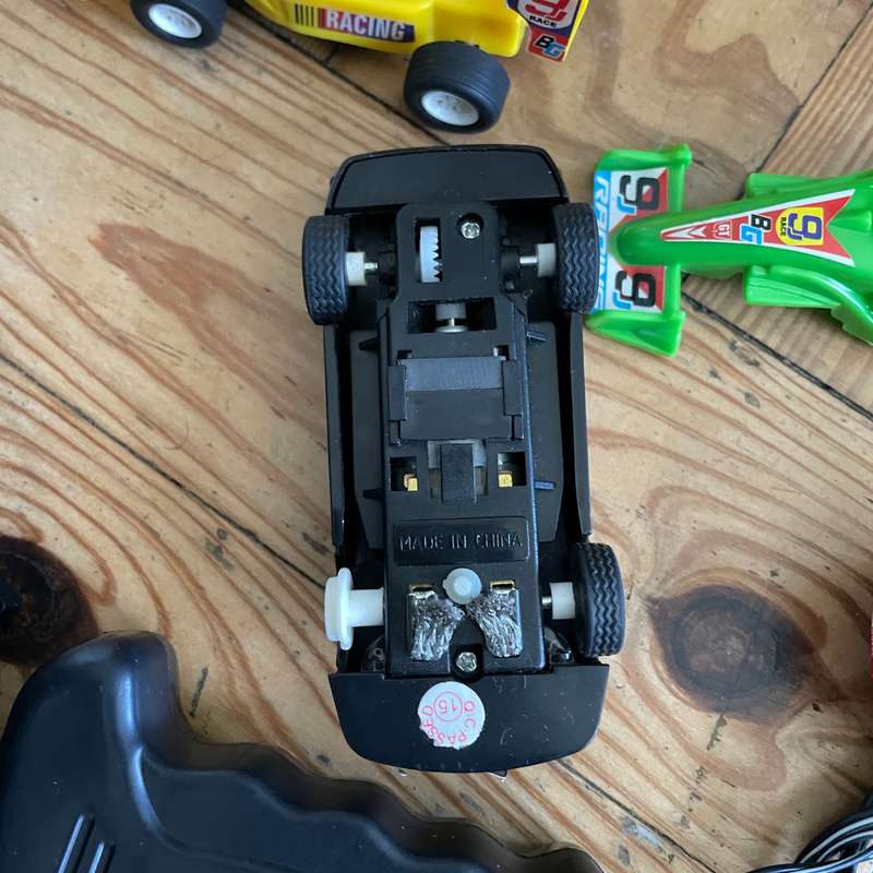 Slot car race track and accessories.
