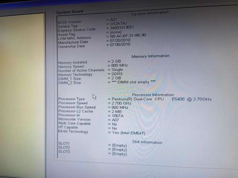 Dell Optiplex Desktop PC, E5400 2.7GHz Dual Core, 2GB Ram, 250GB HDD