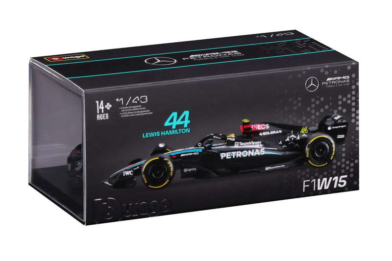 Mercedes-AMG F1 W15 2024 with helmet/case #44 Lewis Hamilton - 1/43 Scale (Burago 18-38209-44)