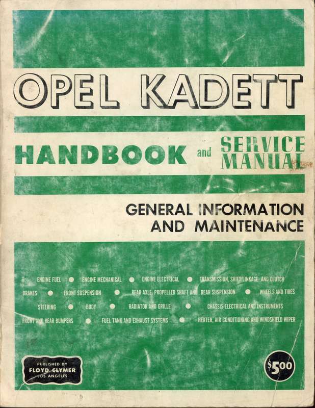 Opel Kadett 1967 Handbook and Service Manual