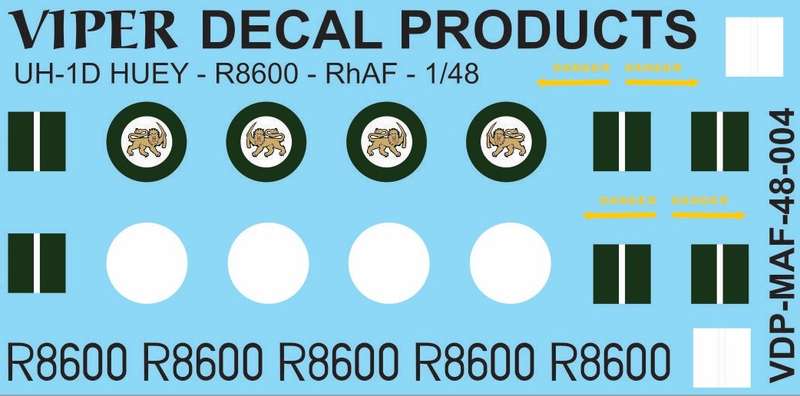 Rhodesian Air Force Agusta Bell UH-1D Huey - 1/48 Scale (Viper Decal Products)(MAF48004)
