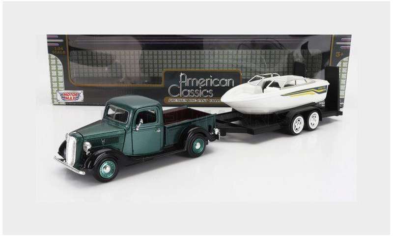 Ford Pu With Speed Boat Trailer 1937 - 1/24  (Motormax MOT75200/73233)