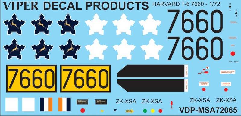 SAAF AT-6 Harvard '7660'/ZK-XSA'' - 1/72 Scale (Viper Decal Products)(MSA72065)