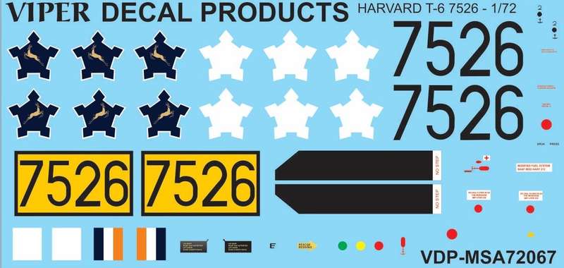 SAAF AT-6 Harvard '7526' - 1/72 Scale (Viper Decal Products)(MSA72067)