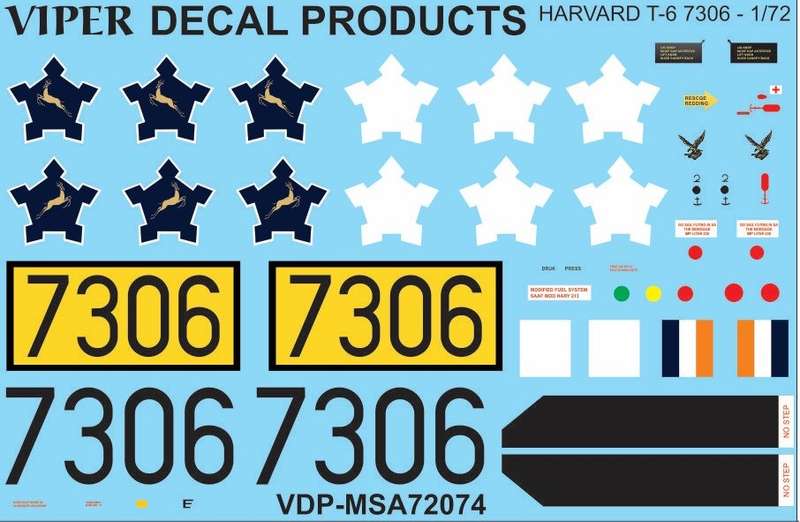 SAAF AT-6 Harvard '7306' 7 Sqn - 1/72 Scale (Viper Decal Products)(MSA72074)