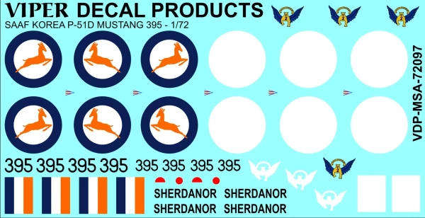 SAAF Korea P-51D Mustang '395' "Sherdanor" Decal Sheet - 1/72 Scale (MSA72097)