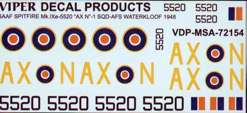 SAAF Spitfire Mk.IXe '5520/AX N' 1 Sqn AFS Waterkloof 1948 - 1/72 Scale (Viper Decal)(MSA72154)