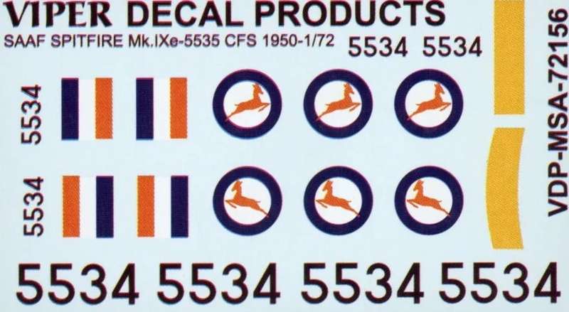 SAAF Spitfire Mk.Ixe '5534' CFS 1950 - 1/72 Scale (Viper Decal Products)(MSA72156)