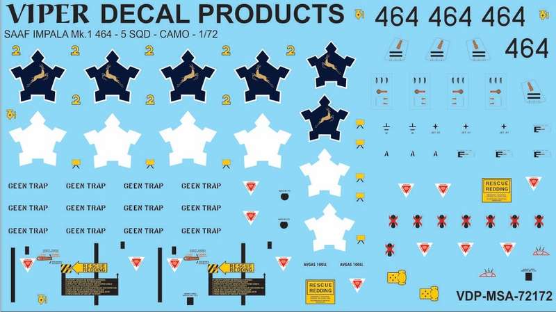 SAAF Impala Mk.1 '464' 5 Sqn - 1/72 Scale (Viper Decal Products)(MSA72127)