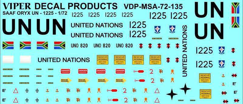 SAAF Oryx Decal Set - 1/72 Scale (Viper Decal Products)(MSA72135)