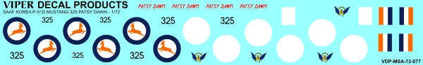 SAAF P-51D Mustang Decal Set - 1/72 Scale (Viper Decal Products MSA72077)