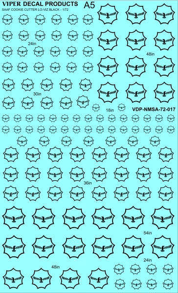 SAAF National Markings (Cookie Cutter) Low-viz Black Decal Set - 1/72 Scale (NMSA72017)