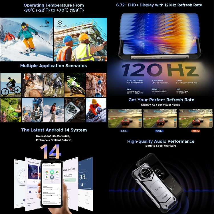 DOOGEE S200 Rugged Phone, 12GB+256GB, Side Fingerprint, 6.72 inch Android 14 Dimensity 7050 Octa Cor