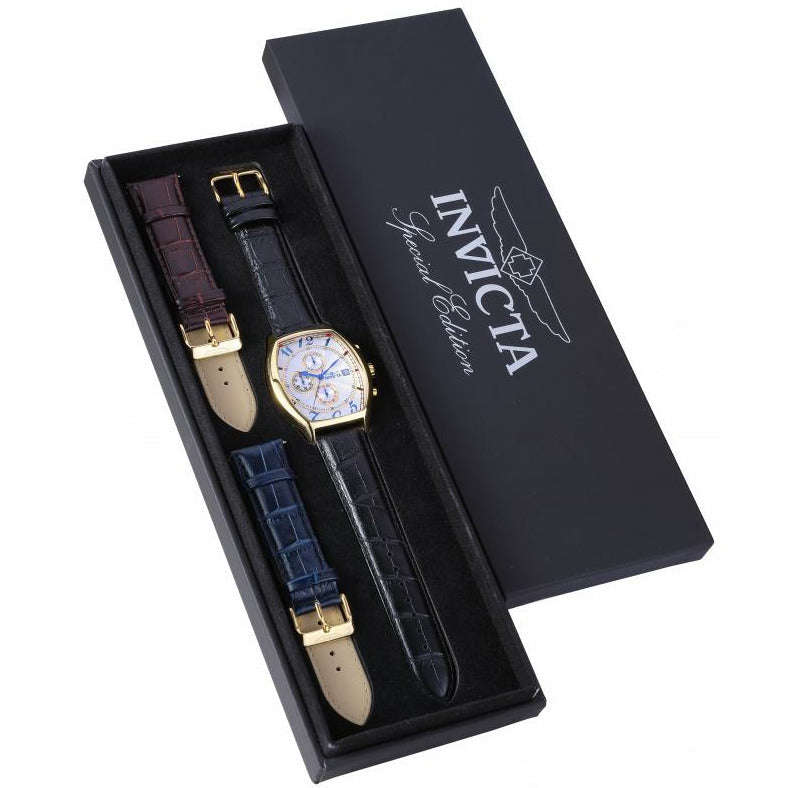 Invicta Tonneux Speciality Genuine Leather Chronograph Watch