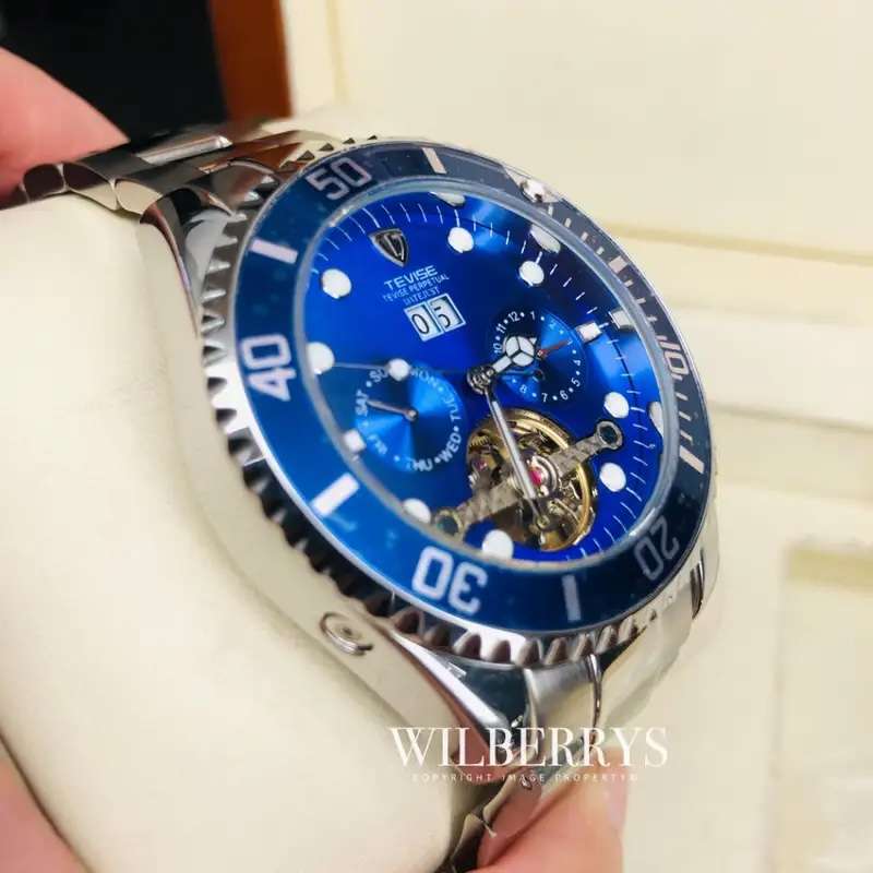 TEVISE Perpetual Flywheel Date Automatic Two Tone Blue