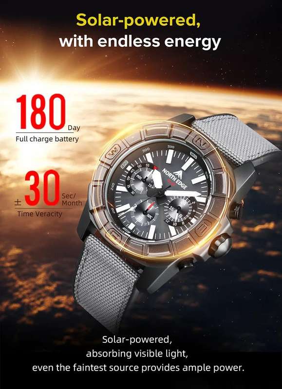 NORTH EDGE Men's Blaze  Photovoltaic Solar Drive Watch - Nylon Strap