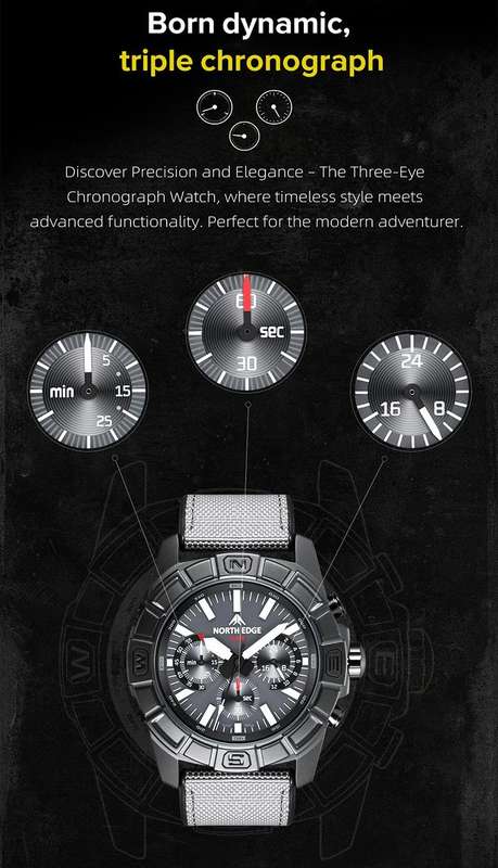 NORTH EDGE Men's Blaze  Photovoltaic Solar Drive Watch - Nylon Strap