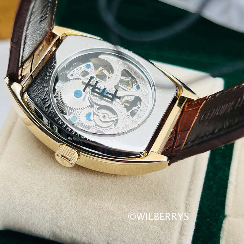 Thomas Earnshaw Catton Tonneux Skeleton Automatic Roman Gold Plated Watch