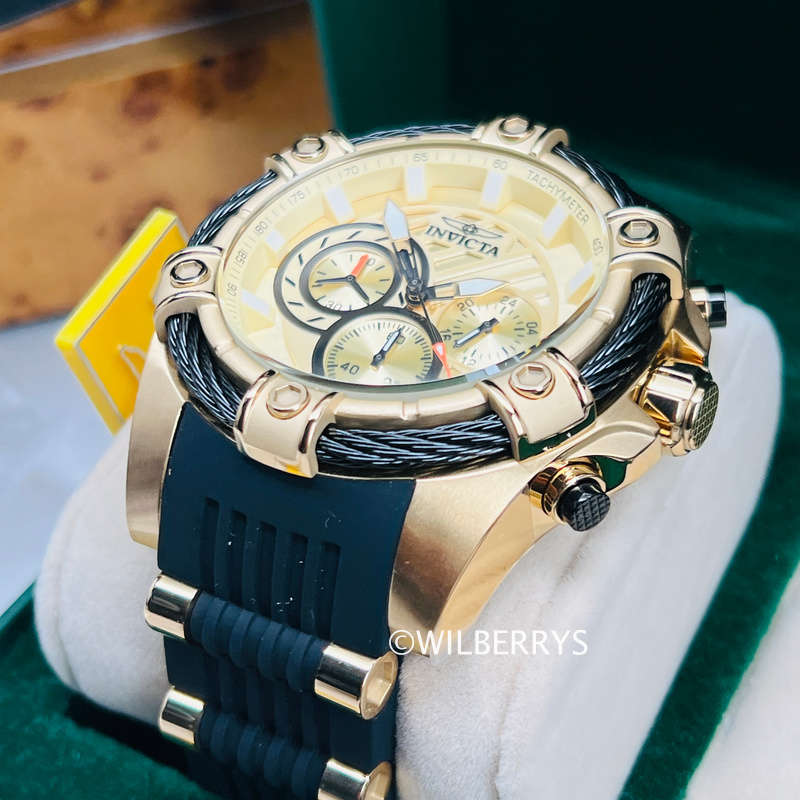 INVICTA Men's Bolt Jet Engine Chronograph Gold/Black Wire 52mm Watch
