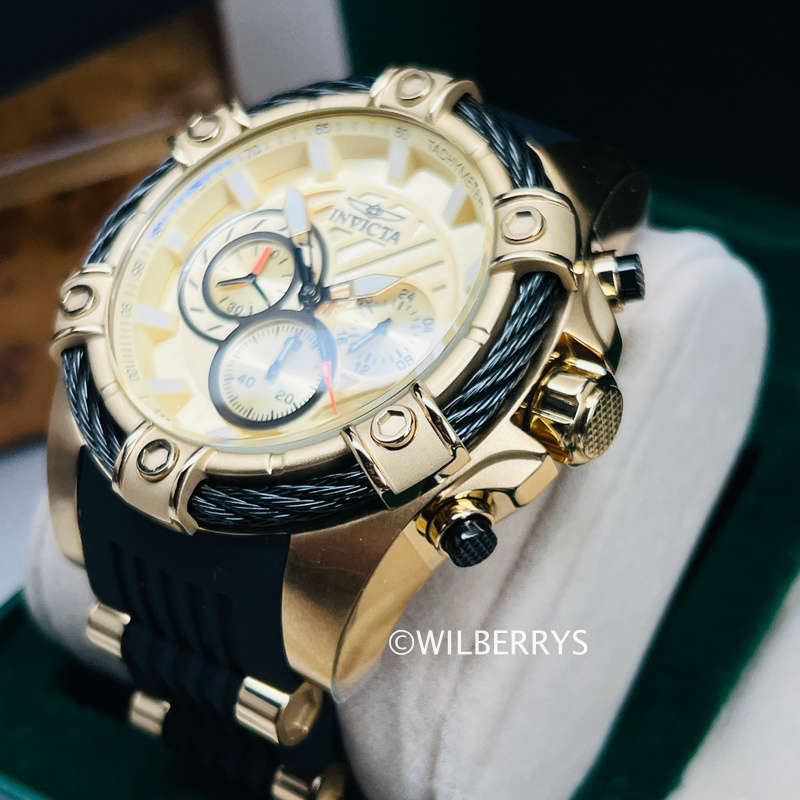INVICTA Men's Bolt Jet Engine Chronograph Gold/Black Wire 52mm Watch