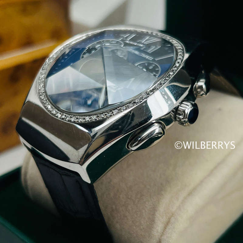 AQUASWISS Mens Ice XL Diamond Prism Blue Dial Crystal Swiss Watch Leather