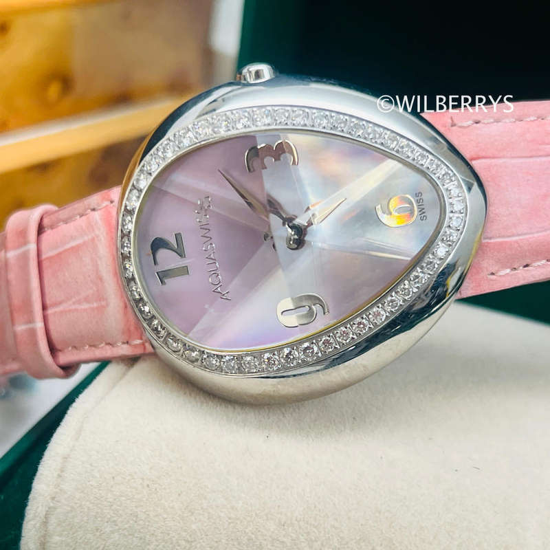 AQUASWISS Womens Diamond Prism Pink Mother of Pearl Dial Swiss Watch Leather