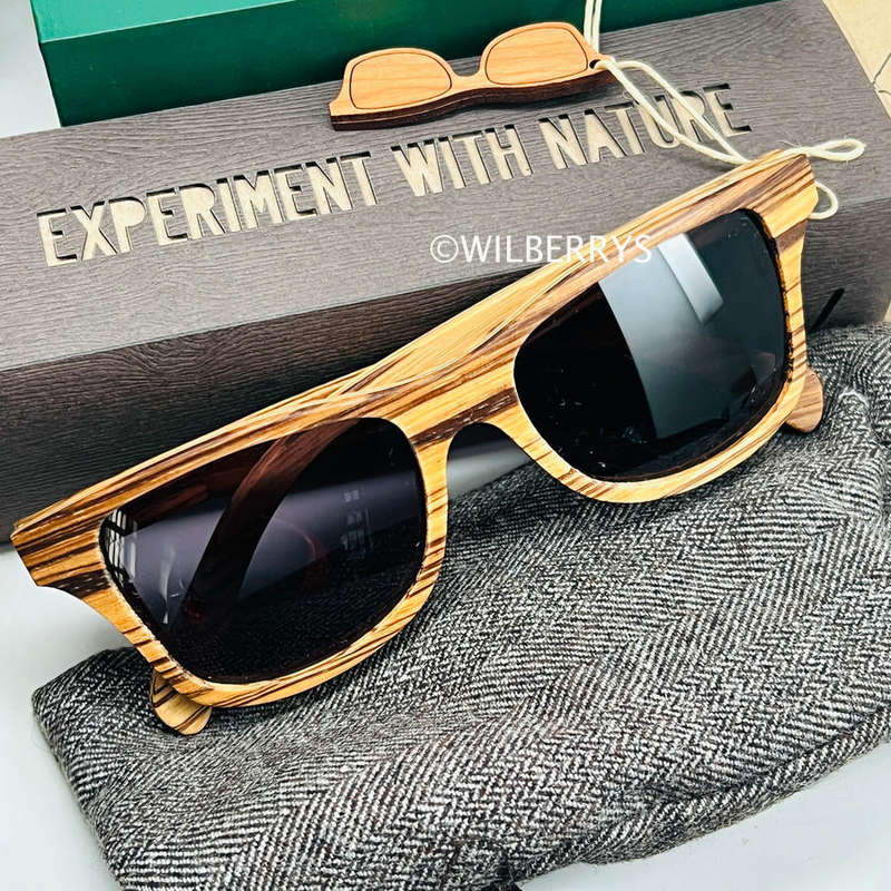 SCHWOOD Mens CANBY Striated Oak Premium Luxury Carbon Infused Grey Lens Sunglasses