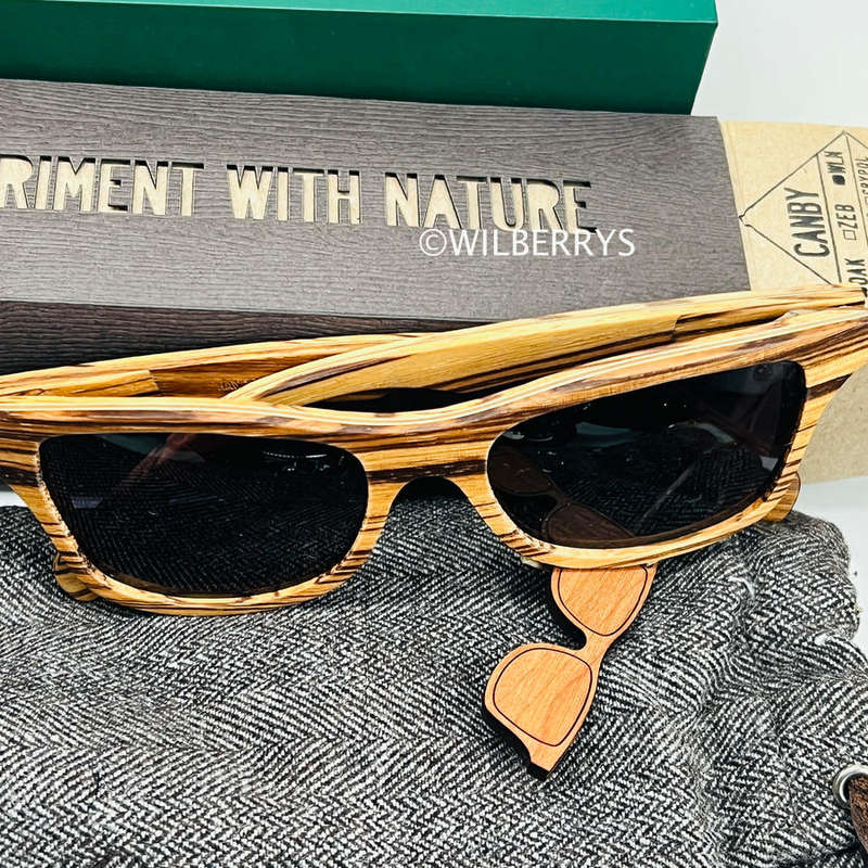 SCHWOOD Mens CANBY Striated Oak Premium Luxury Carbon Infused Grey Lens Sunglasses