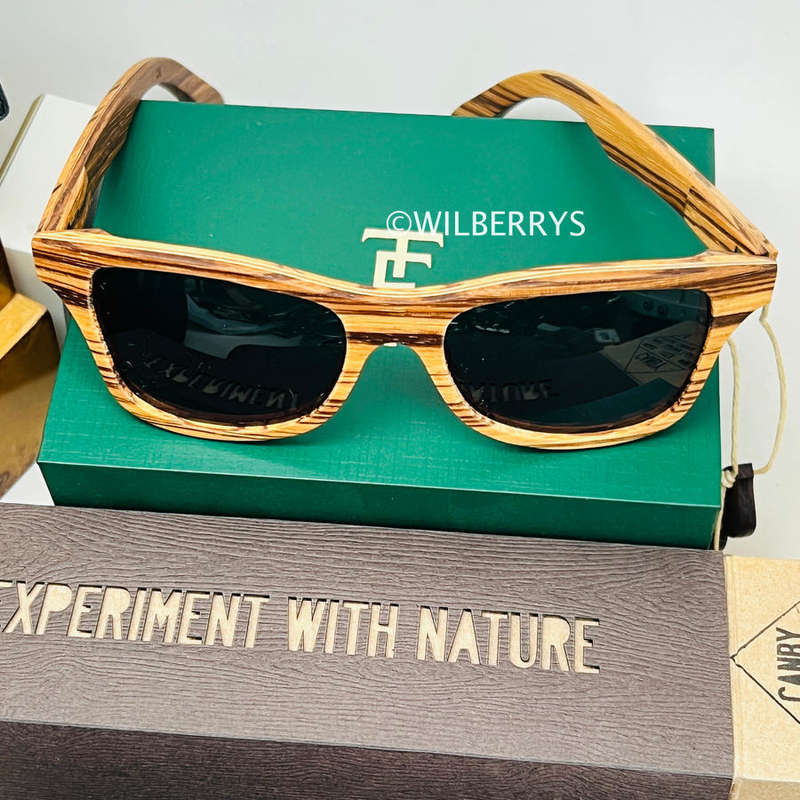 SCHWOOD Mens CANBY Striated Oak Premium Luxury Carbon Infused Grey Lens Sunglasses