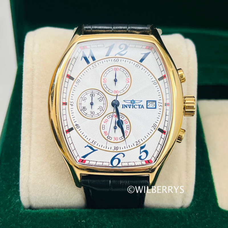 Invicta Tonneux Speciality Genuine Leather Chronograph Watch