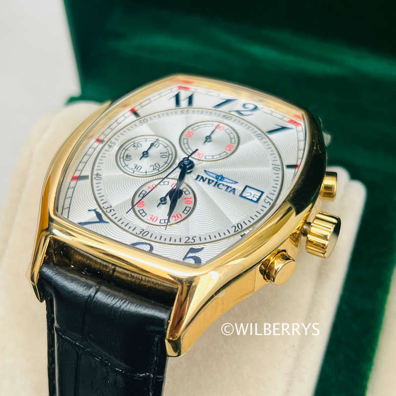 Invicta Tonneux Speciality Genuine Leather Chronograph Watch